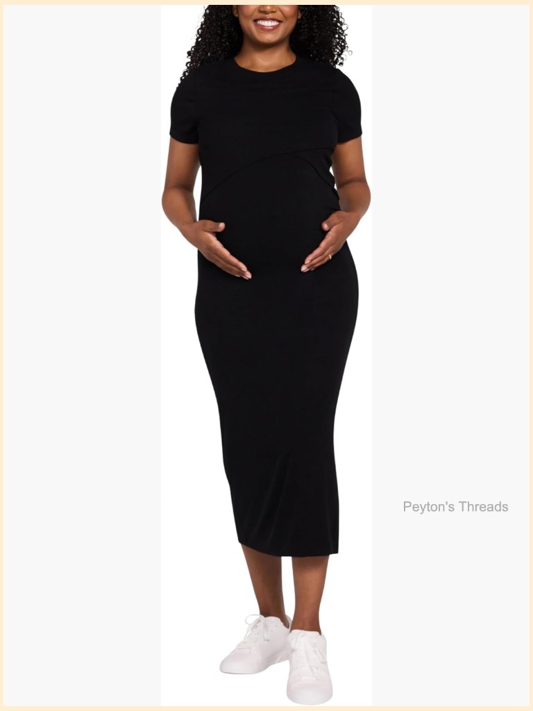 Short Sleeve Crew Neck Cross-Over Nursing Dress Midi Bodycon